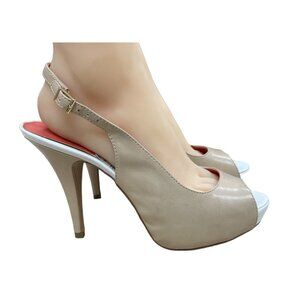 Nine West Women's Tan & White Open Toe Pumps with slingback Size 9M - SKU 1560